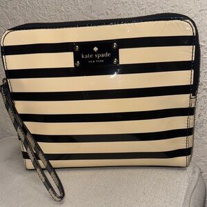 Like New, vintage Kate Spade leather striped large wristlet / pouch.